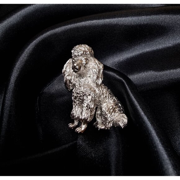 Vintage Trifari Poodle Brooch 1960s Silver Tone Dog Pin Signed - Picture 1 of 5